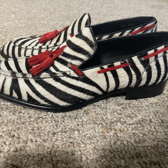 DIS - Romeo White zebra hairy leather men tassel loafer (Custom Made)